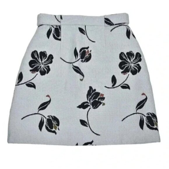 Zara Mini Floral Jacquard Skirt Baby Blue A-Line  Size Small - Picture 7 of 9